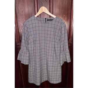 Zara Woman Plaid Bell‎ Sleeve Shift Dress Multicolor Size M